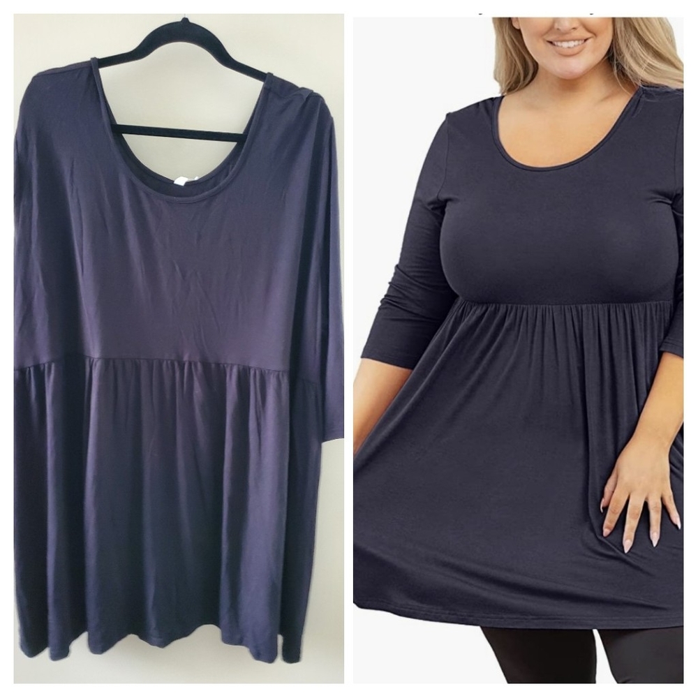 Black Tunic 3/4 Sleeve Crewneck Top Flowy Blouse Shirt sz 5x